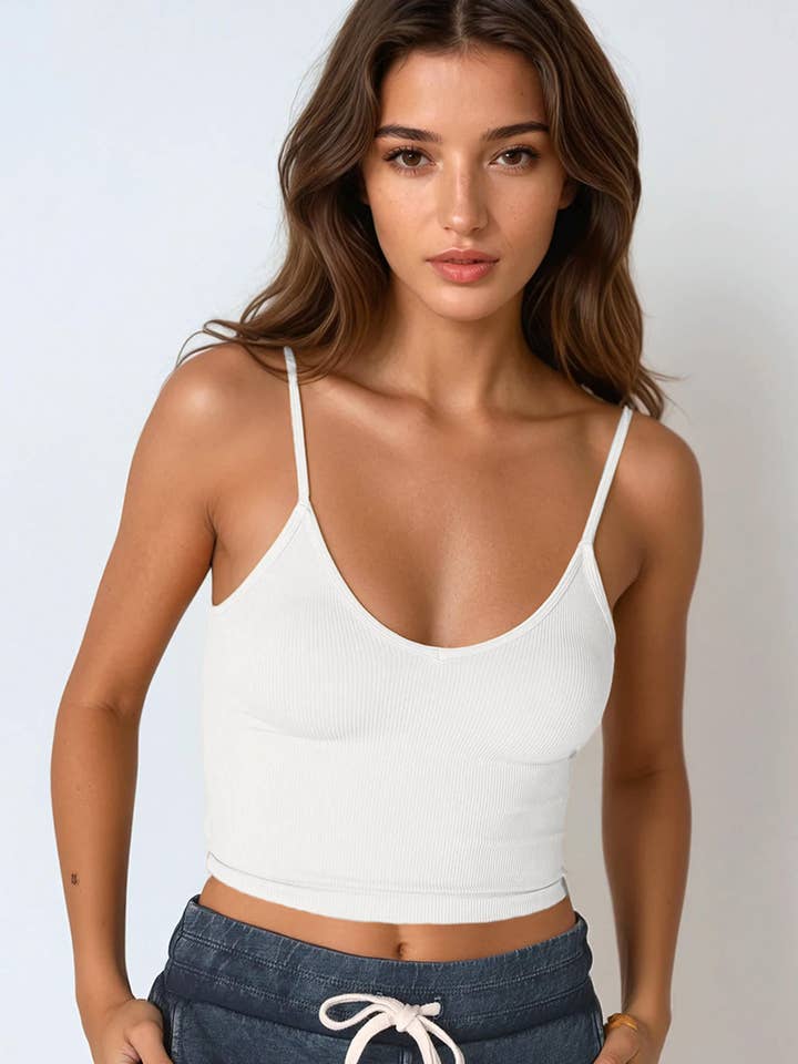 NS8036 - TOP CORTO A COSTINE CON SCOLLO A V per la vendita all'ingrosso da parte di NIKIBIKI