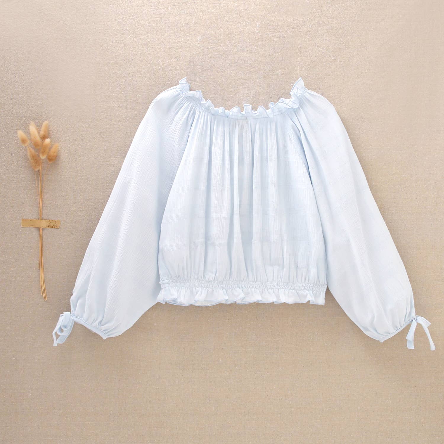 light blue Bambula Color Blouse With Off Shoulders For Girls for wholesale on Faire5