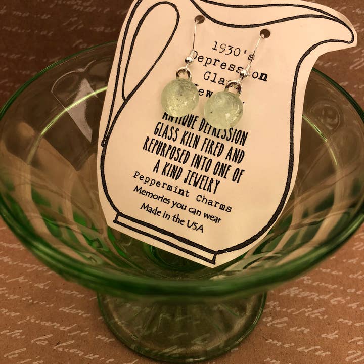 Peppermint Charms - Wholesale Dangle Earrings - 1930’s Vintage Green Depression glass dangle earrings1