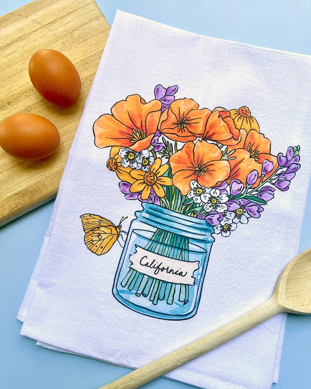 Brenna Daugherty Illustration - Wholesale Tea Towel - California Poppy Wildflower Tea Towel1