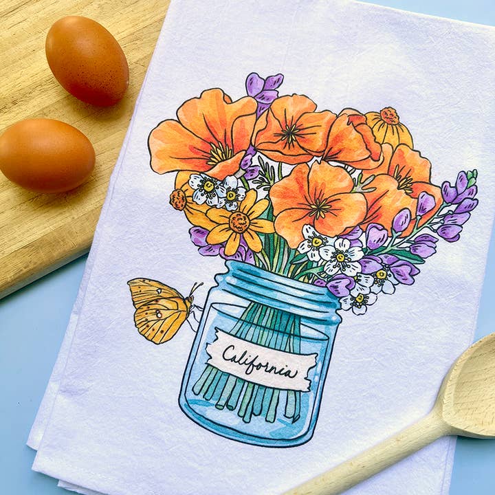 Brenna Daugherty Illustration - Wholesale Tea Towel - California Poppy Wildflower Tea Towel1