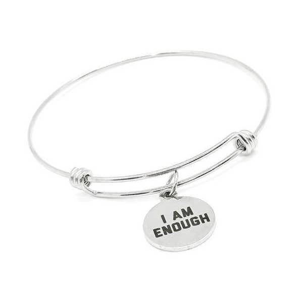 I Am Enough Bracelet Stainless Steel Adjustable Bangle With 19mm Round Charm, Inspirational Jewelry Self Love Gift For Her Affirmation for wholesale by JKCE Designs