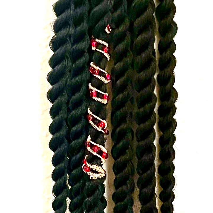 elevated loc jewelry - Wholesale Hair Tie - Red Beaded Loc Hair Wrap