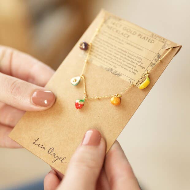 Enamel Fruit Charm Necklace in Gold for wholesale by Lisa Angel