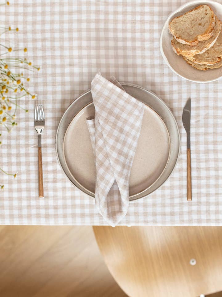 Conjunto de 2 guardanapos de linho xadrez natural | Decoração de mesa por atacado de MagicLinen (We handle U.S. import procedures for you)