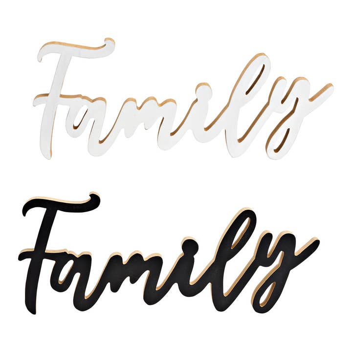 Wurm - Wholesale Decorative Figurine - Wooden "Family" sign, double, White/Black (W/H/D) 29x12x2cm