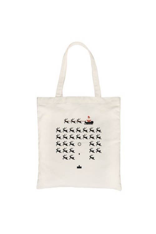 365 In Love - Wholesale Tote Bag - Women's - Pixel Game Santa and Rudolph Canvas Bag1