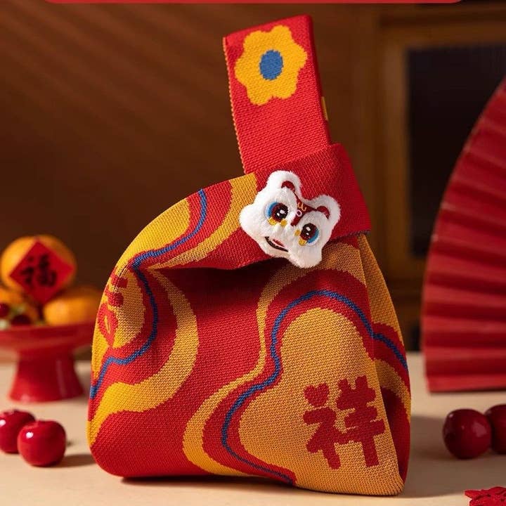 Knit Bag For Chinese New Year, Christmas, Trendy Woven Shoulder Tote for wholesale by MoodGold