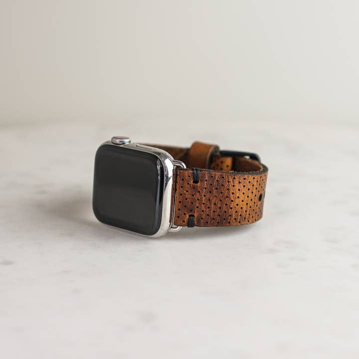 Apple Watch Band - Perforated English Tan Horween Leather for wholesale by Choice Goods Co.