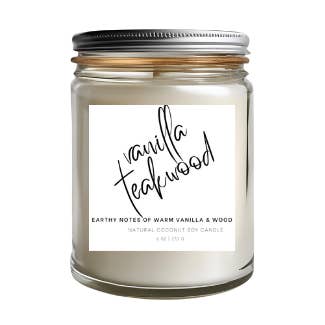 Vanilla Teakwood Coconut Soy Wax Candle for wholesale by K&KCO. LLC