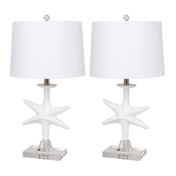 White Coastal Starfish Crystal Base Lamps, 3-Way Switch (2-Pack) for wholesale on Faire