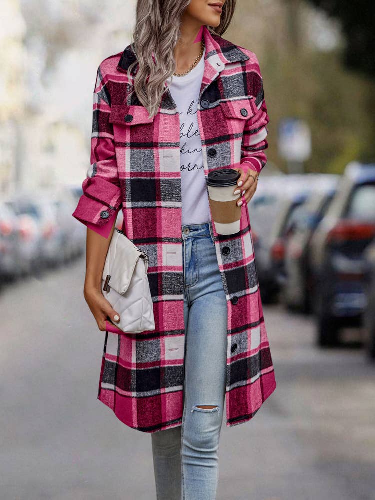 eLook - Wholesale Coat - Women's - SZ1-JK8211 Plaid Button Down Long Coat25