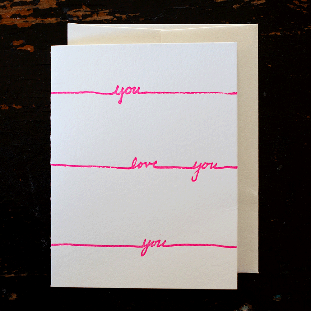 Ancesserie Letterpress - Wholesale Love Card - I Love You 3x Card: Hot Pink0