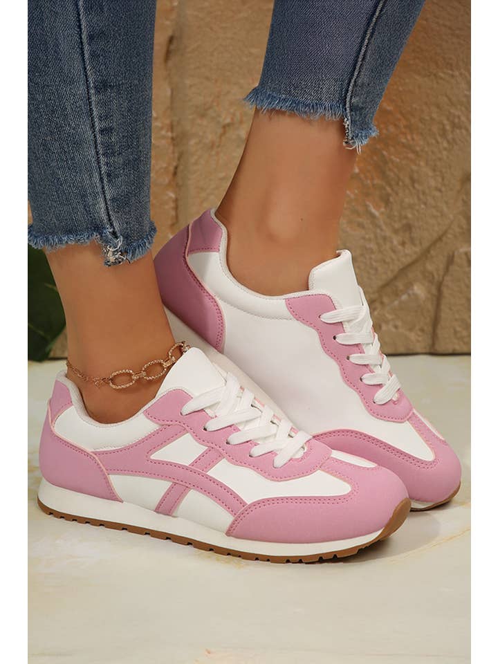 Aapparella - Wholesale Lifestyle Sneakers - Women's - Color Block Lace-up PU Leather Sneakers | US6-107