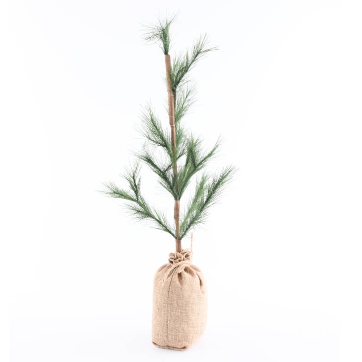 Arbre à plumes en PVC dans un sac en toile de jute - 18 po de haut pour la vente par Birch Maison