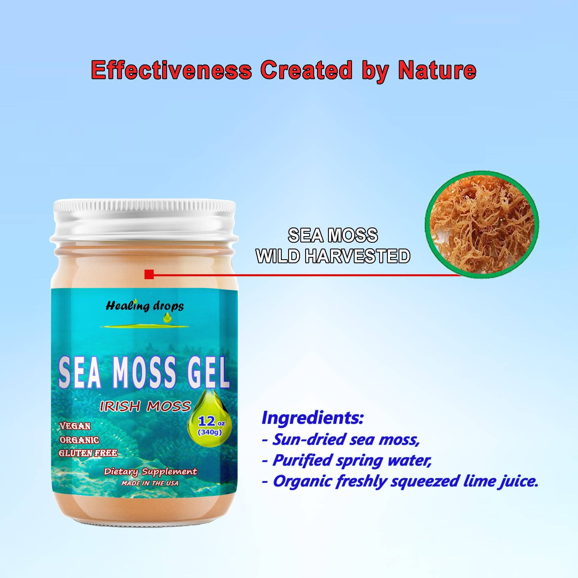 Healing Drops - Vente Supplément oral/vitamine - Complément oral biologique Sea Moss Gel Irish Moss7