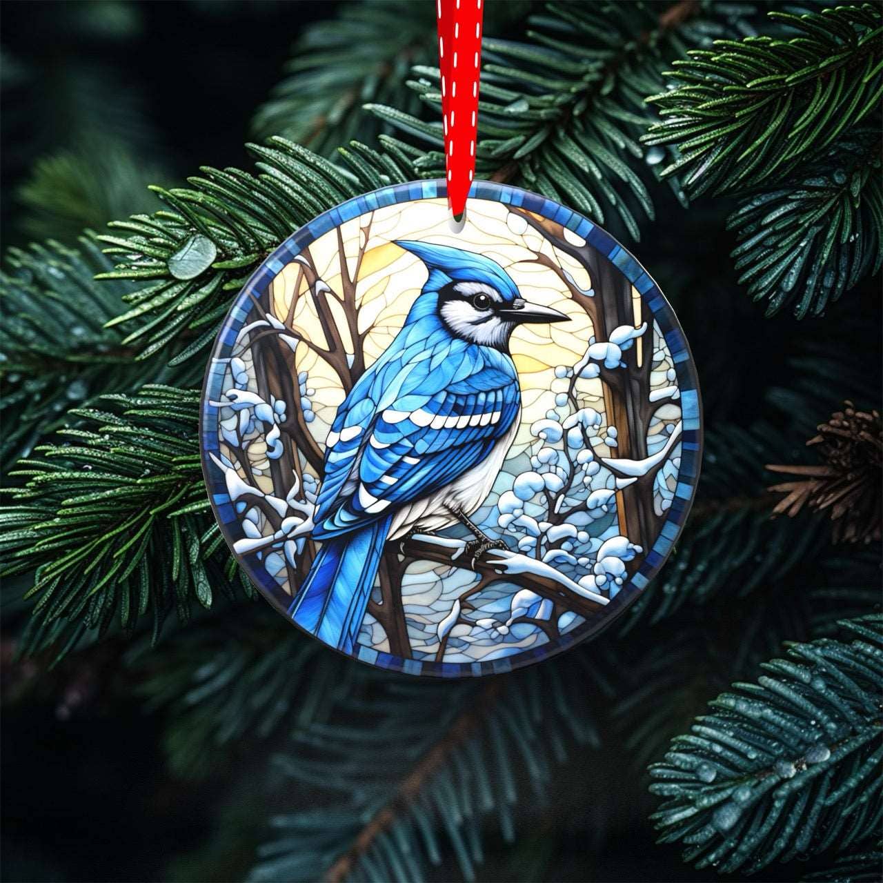 Peeping Tom's Cottage - Wholesale Ornament Set - Avian Elegance - Winter Birds of North America Collection of Stained Glass styled Porcelain Ornaments for Festive Decor1