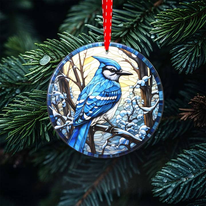 Peeping Tom's Cottage - Wholesale Ornament Set - Avian Elegance - Winter Birds of North America Collection of Stained Glass styled Porcelain Ornaments for Festive Decor1