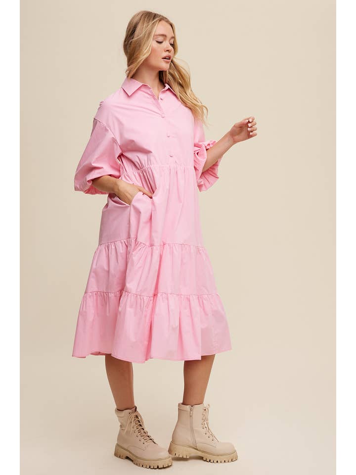 Listicle - Wholesale Dress – Women's - Tiered Poplin Shirt Dress46