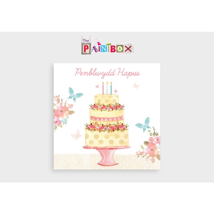 The Paintbox - Wholesale Birthday card - Penblwydd Hapus Happy Birthday Cake pretty Welsh card x61