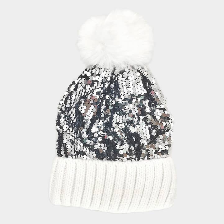 Wona Trading, Inc. - Wholesale Beanie - Women's - Sequin Pom Pom Knit Beanie Hat