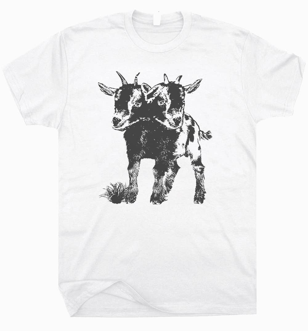 Shirtmandude Co - Wholesale Screen Printed T-Shirt - Unisex - Two Head Goat Shirt Fun Funny Weird Novelty T Shirt Graphic1