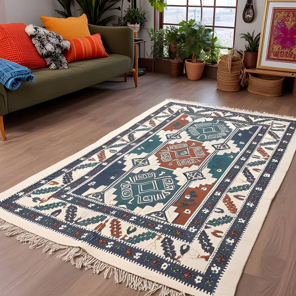 Glamthread – wholesale Matta – Boho Geometrisk Kilim Matta – 120x180cm Stam Bomullsflatväv0