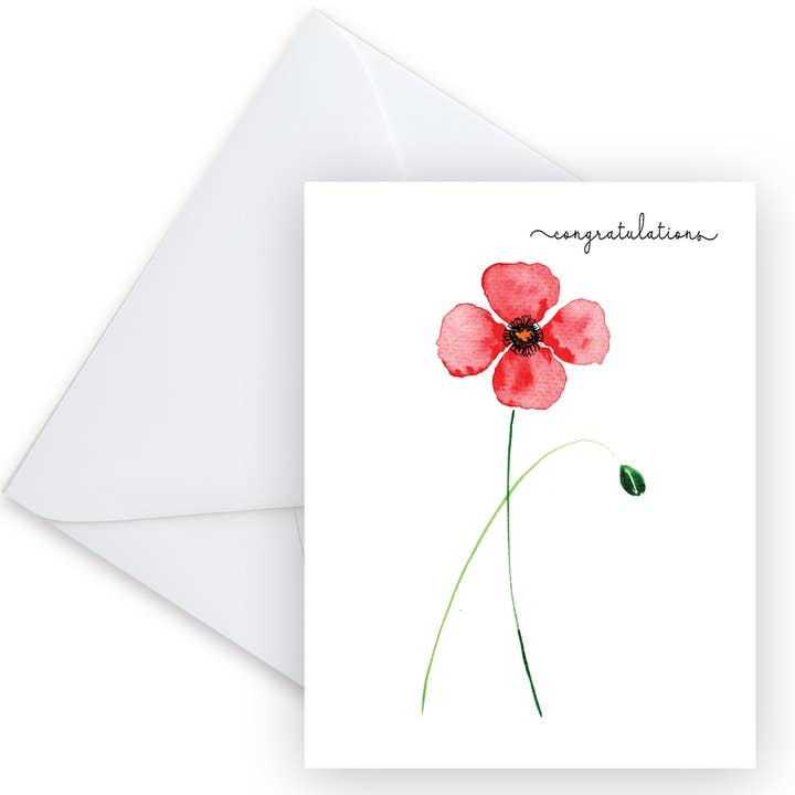 Félicitations Carte de Vœux Poppy Vierge pour la vente par KCM Studio INK
