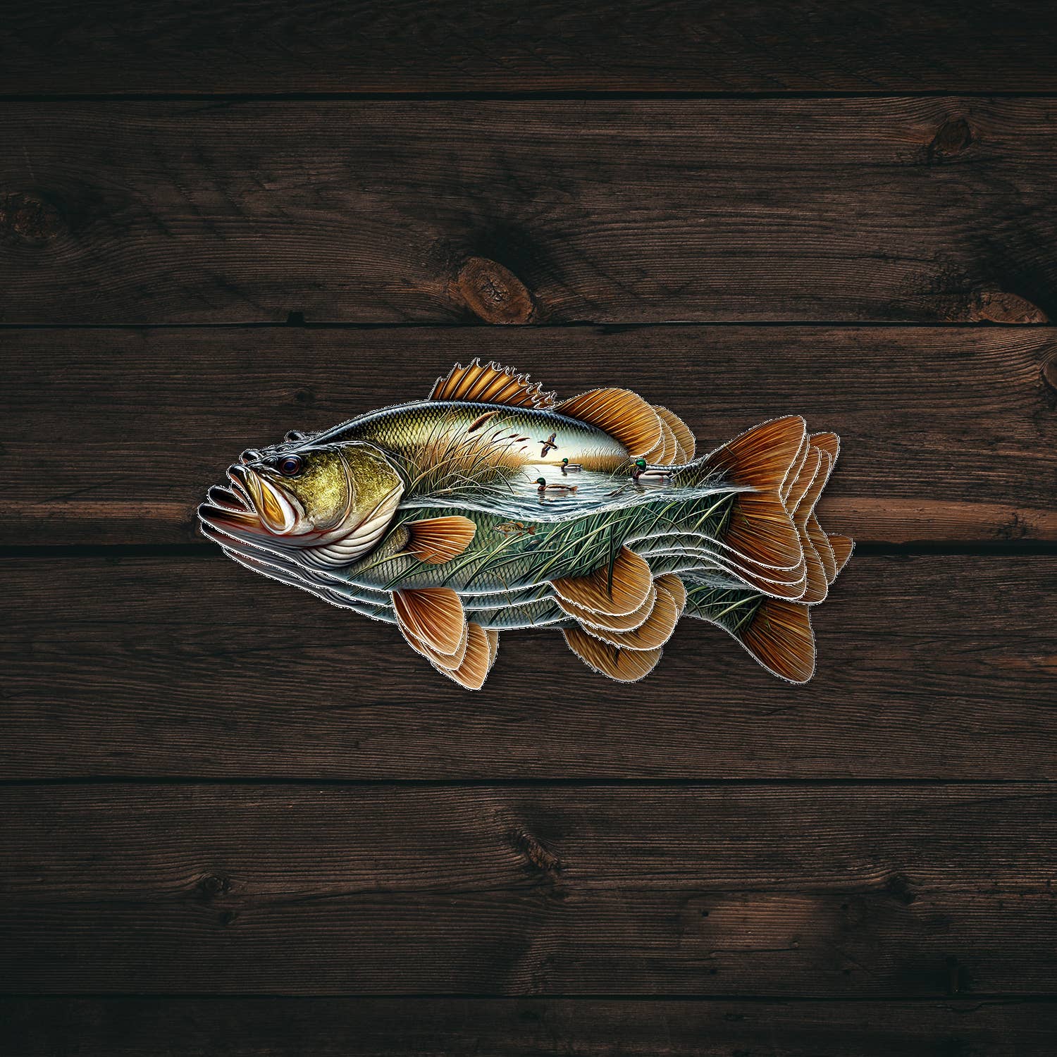 PiggyPrintStickers – wholesale Sticker – Fishing Sticker | Duck Hunt & Bass | Durable Vinyl Decal