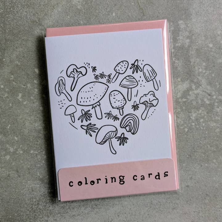 Pilz Herz Letterpress Malvorlagen – Set aus 4 | Mini A1 DIY Notizkarten auf Baumwollpapier für den Großhandel von Beau Paper Co.