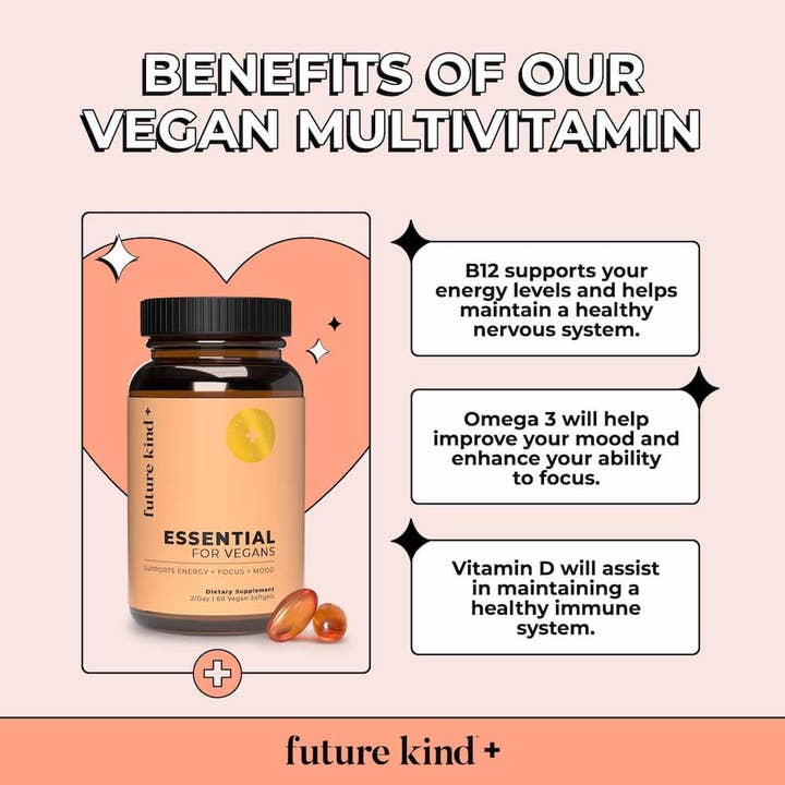 Future Kind - Wholesale Oral Supplement/Vitamin - Essential Vegan Multivitamin B12, Omega 3 & D32