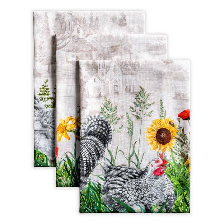 Kitchen Towels 100% Cotton - Set of 3 - Basse Cour for wholesale by Maison d'Hermine - Design in Every Thread