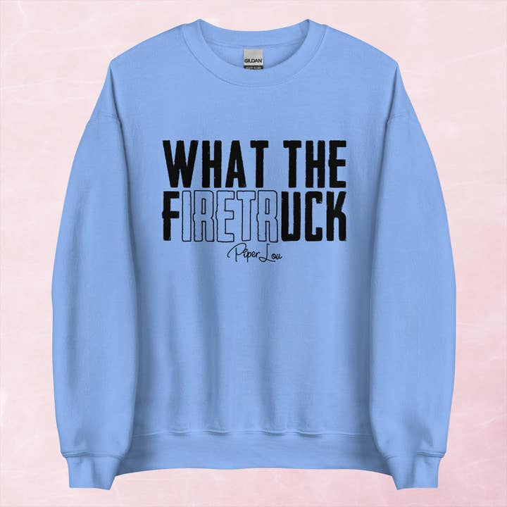 Sweat-shirt graphique à col rond "What The Firetruck" pour la vente par Piper Lou Collection