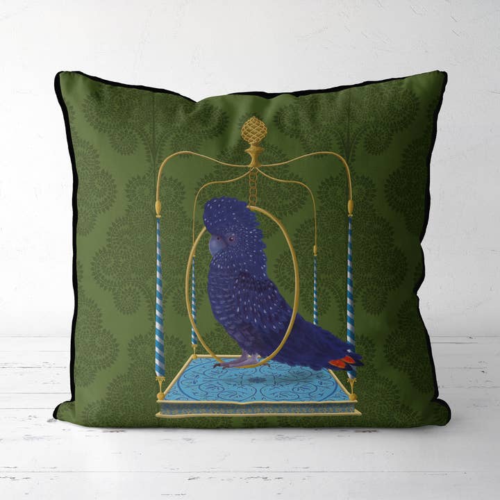 FabFunky Ltd - Wholesale Throw/Decorative Pillow - Blue cockatoo on swing Tropical bird Pillow outdoor cushion2
