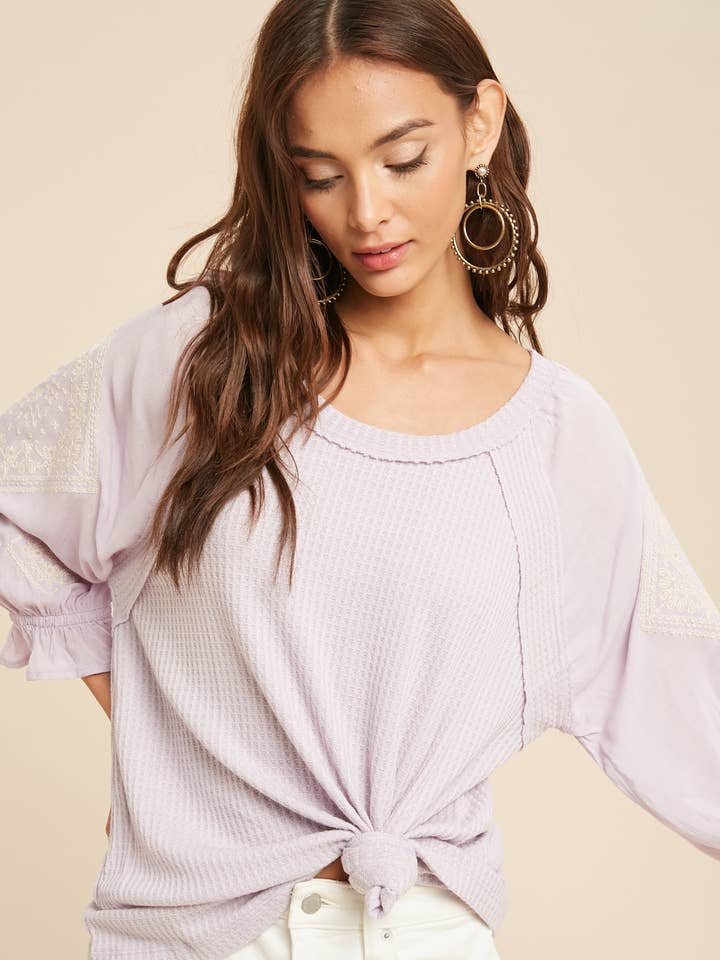 WAFFLE KNIT EMBROIDERED CONTRAST SLEEVES for wholesale by In Loom