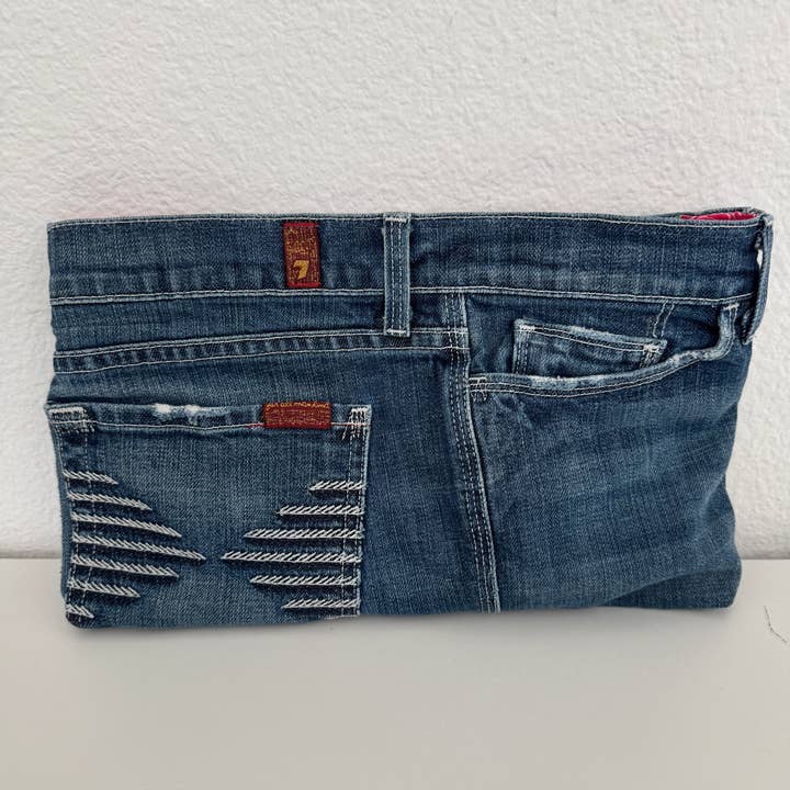 Indigo Bags - Wholesale Clutch Bag - Women's - 7FAM Upcycled Premium Denim clutch - pink floral5