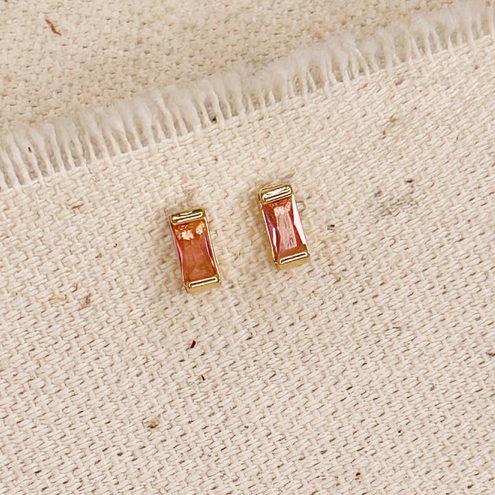GoldFi - Wholesale Stud/Post Earrings - 18k Gold Filled Baguette Birthstone Stud Earrings