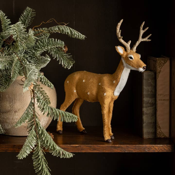 CERF EN FOURRURE DE 12" AVEC BOIS PAILLETÉS pour la vente par Ragon House