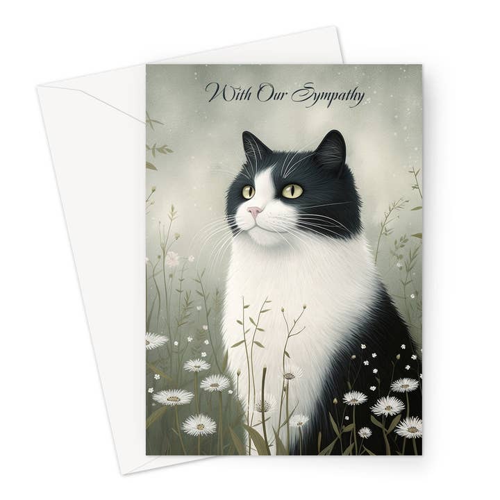 Carte de vœux de sympathie pour chat noir et blanc pour la vente par Wild And Arty