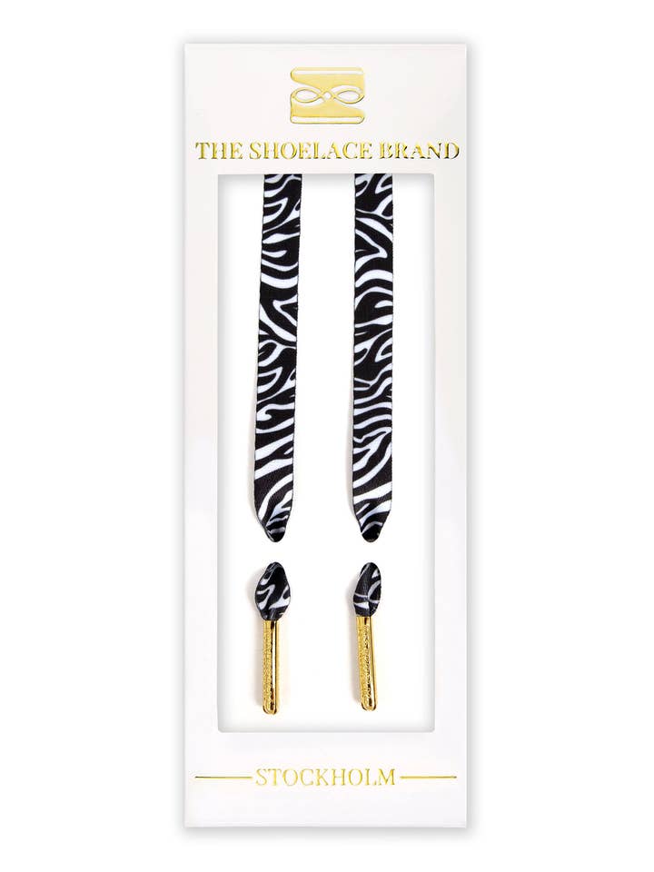 Zèbre Classique – Lacets Plats avec Imprimé Zèbre & Métal Doré pour la vente par The Shoelace Brand