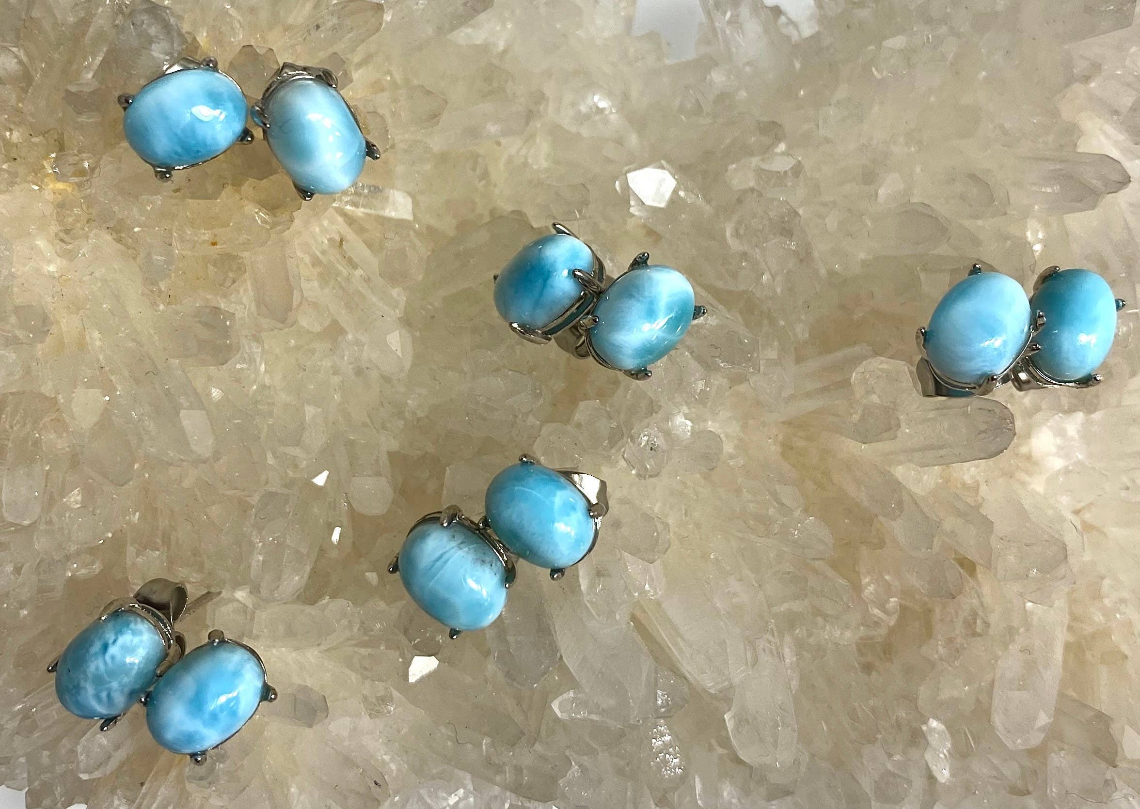 KayleeNYC - Wholesale Stud/Post Earrings - Natural Larimar Sterling Silver(925) Earring Studs 6x8mm1