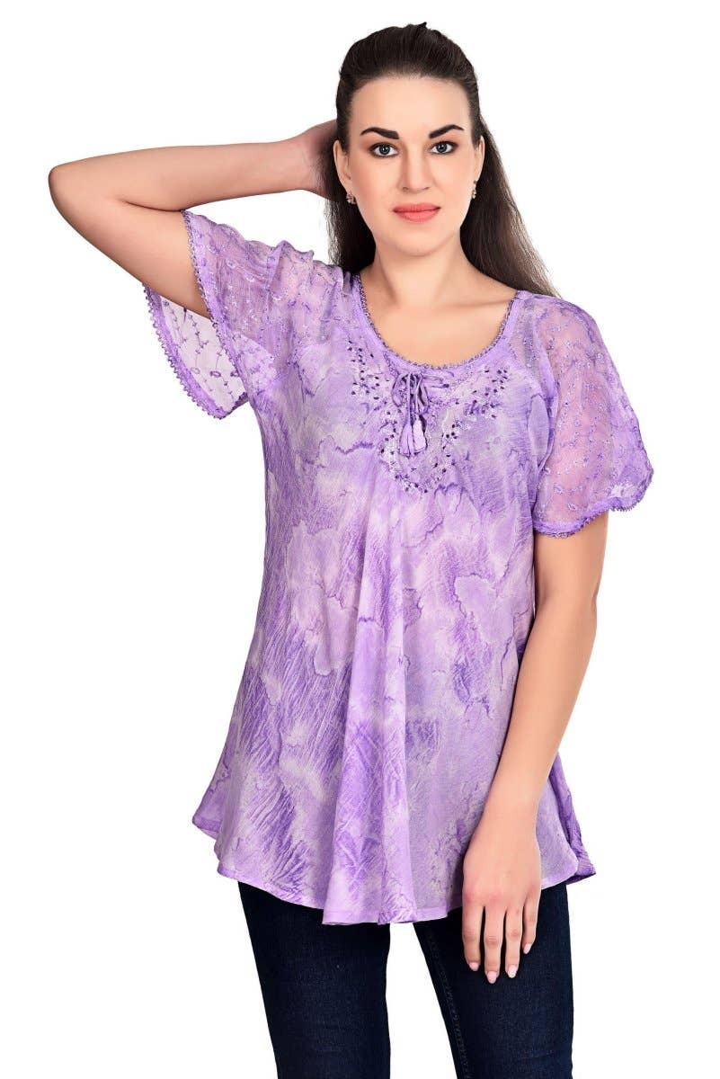 Assorted Ocean Waves Tie Dye Cap Sleeve Blouse 19204 for wholesale on Faire2