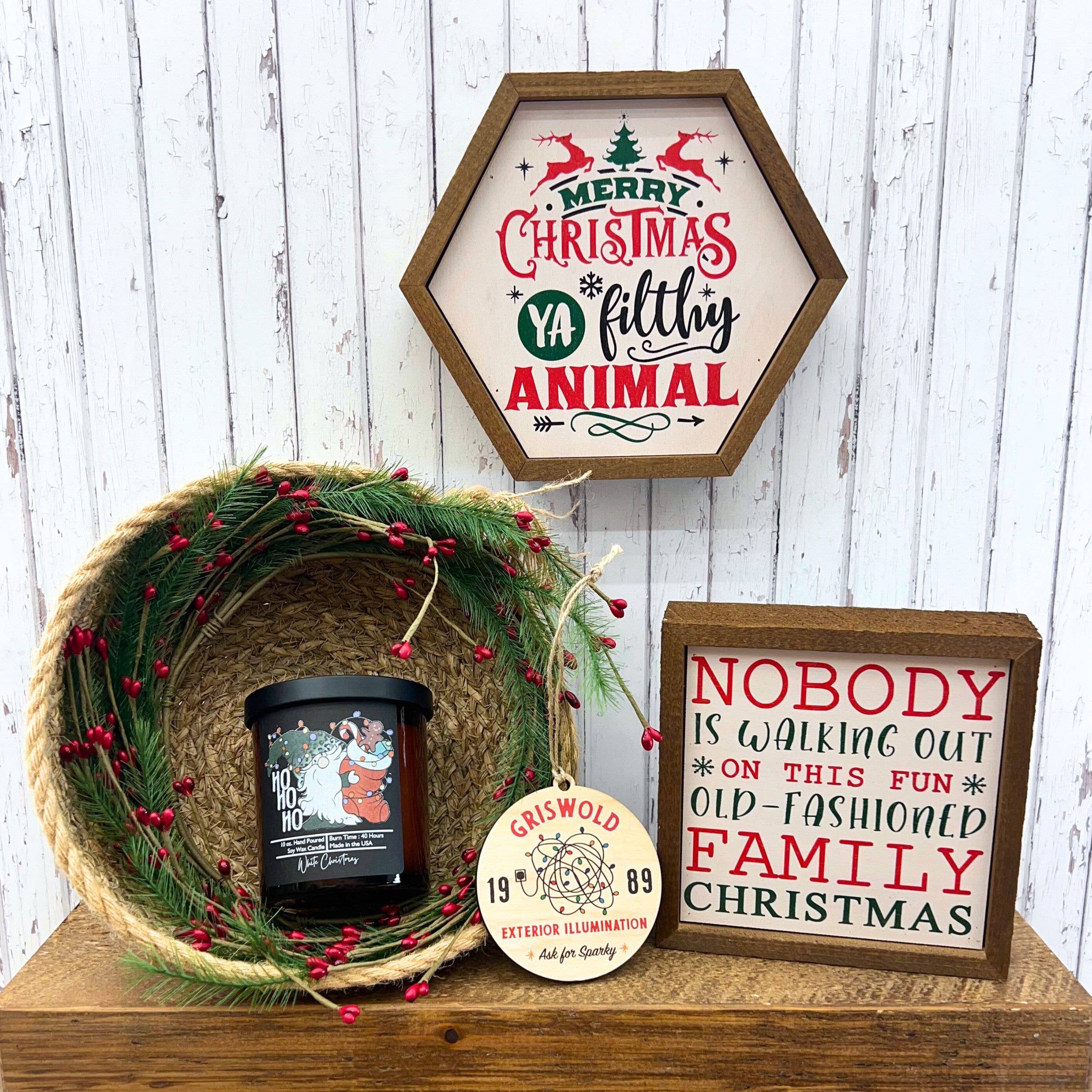 Driftless Studios - Wholesale Sign - Merry Christmas Ya Filthy Christmas Décor - Hexagon Sign1
