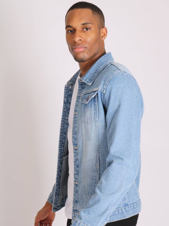 Liquor N Poker Norton Classic Slim Fit Denim Trucker Jacket In Stonewash for wholesale by LIQUOR N POKER