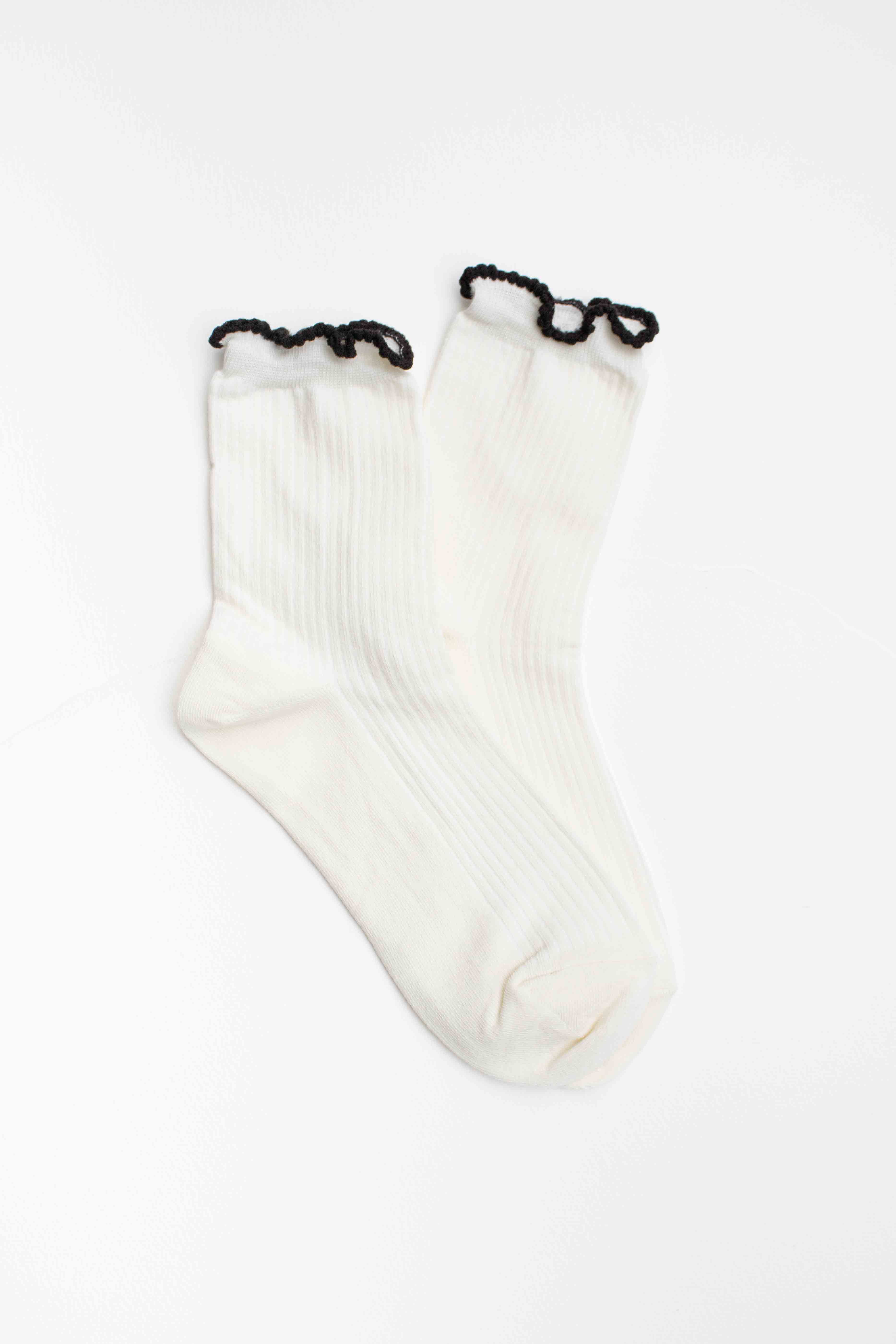 Tiepology - Vente Chaussettes – femme - Chaussettes en mélange de coton à bord festonné5