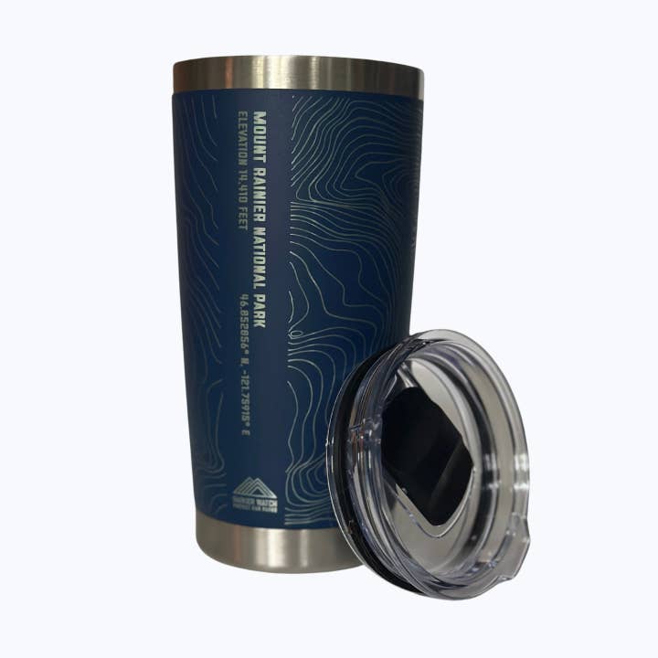 Rainier Watch Supply Co - Wholesale Insulated Mug/Tumbler - Mount Rainier National Park Topo Travel Coffee Tumbler (20oz) - Navy3