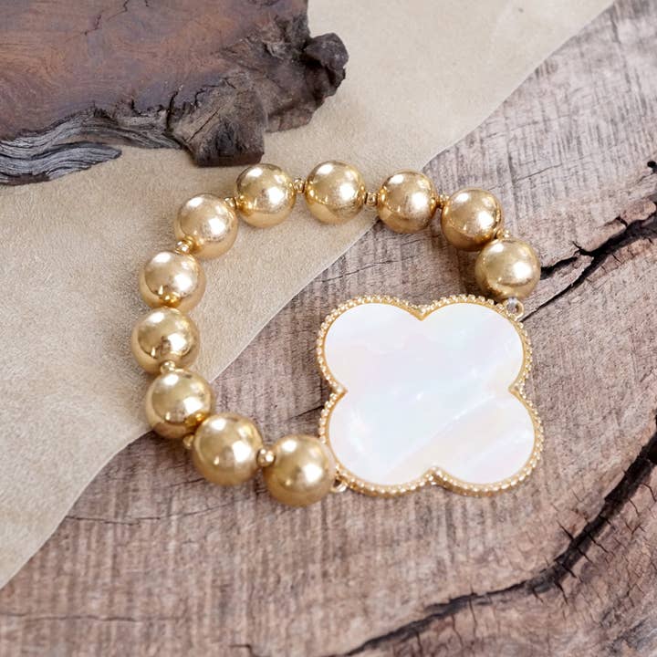 PennyLine inc - Wholesale Beaded Bracelet - Clover Golden Chunky Beads Bracelet