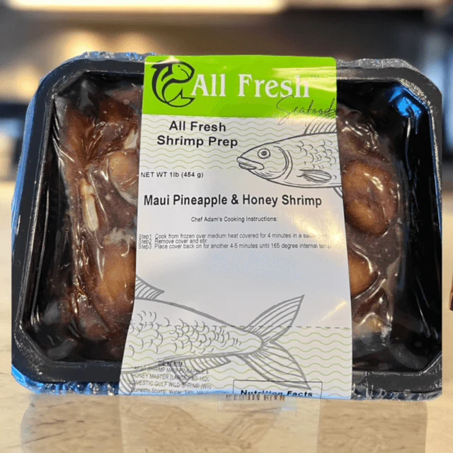 All Fresh Seafood - Wholesale Fish/Seafood - Maui Pineapple & Honey Shrimp, 1 Lb Retail Packed Trays0