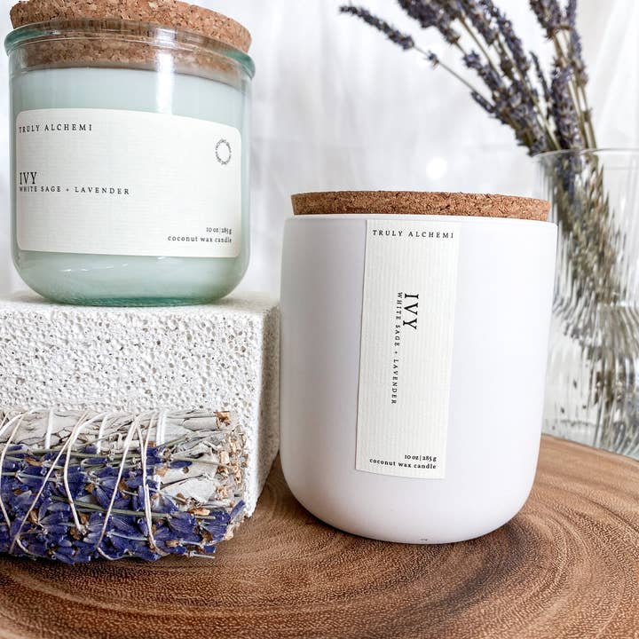 Truly Alchemi - Wholesale Jar/Filled Candle - Ivy - White Sage & Lavender {Recycled Glass Jar}3