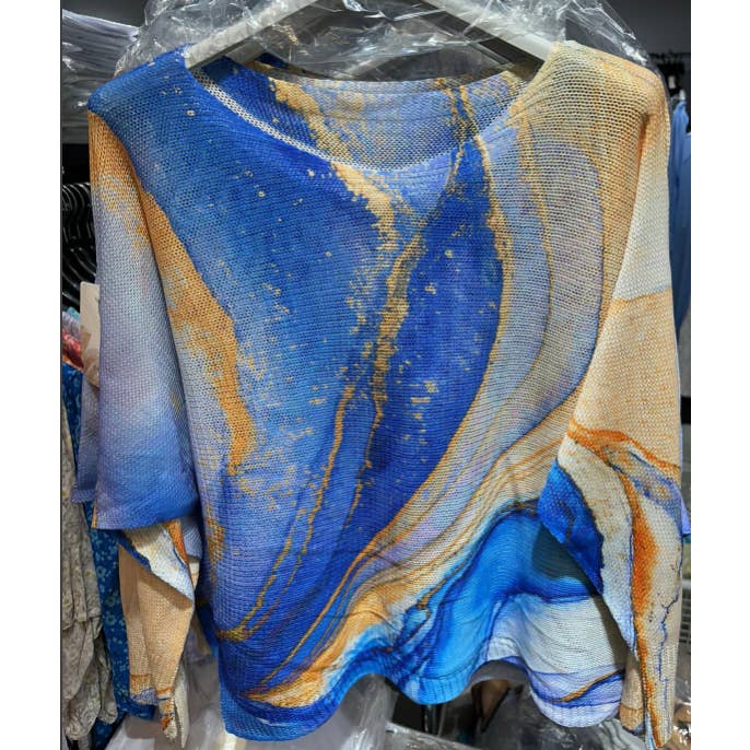 C1010 Tie-dye Royal Blue Round Knit Long Sleeves Sweater for wholesale by LOOWIE